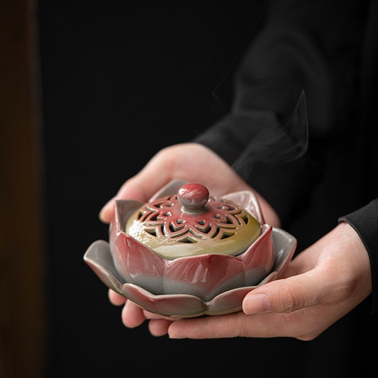 手工陶瓷蓮花盤香爐